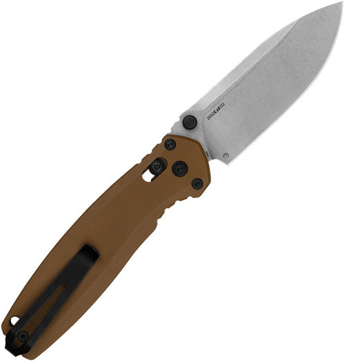 Kershaw 2052 Broadside DuraLock KVT Folding Knife - 3.5" D2 Stonewashed Spear Point Blade, Tan G10 Handles, Reversible Clip